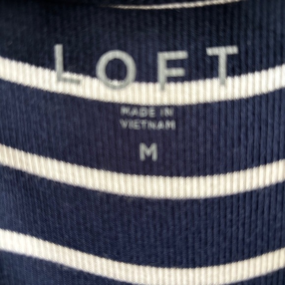 LOFT Striped Scoop Neck Short Sleeve Ribbed Top  Blue & White Med - Picture 7 of 9